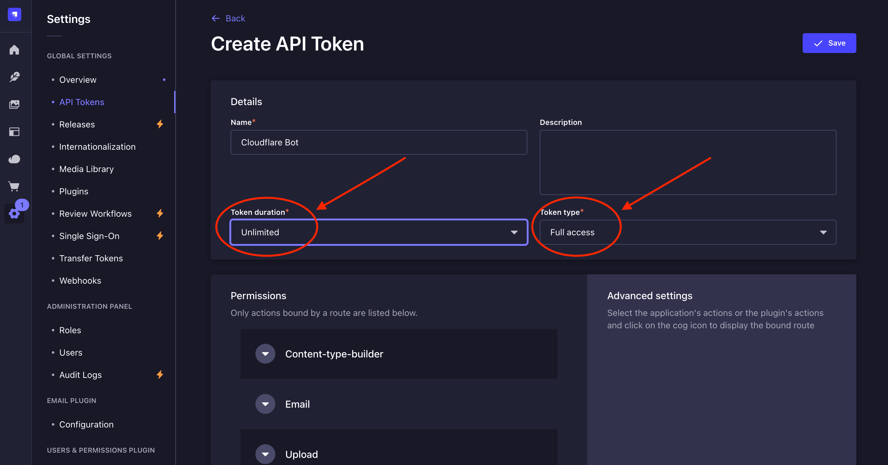 2 - strapi api token settings.png