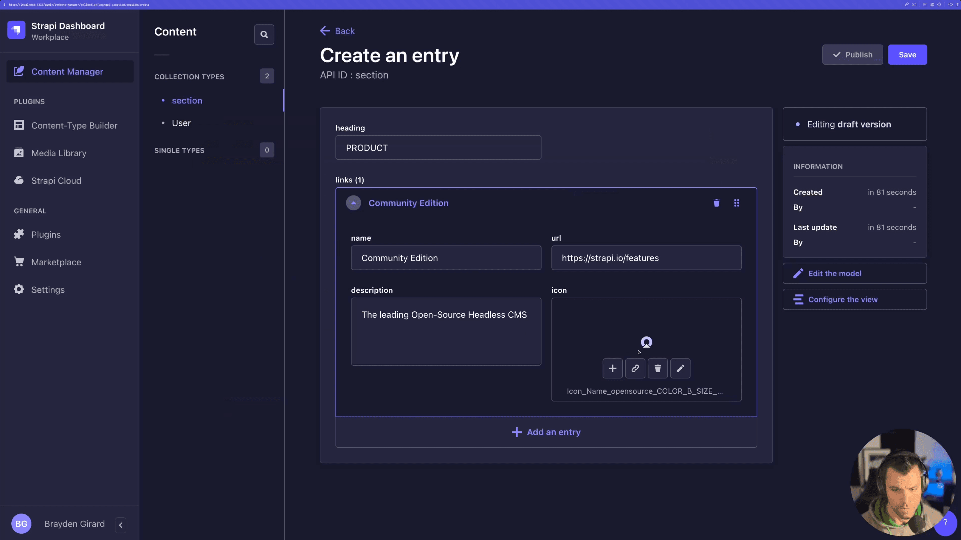 Creating Sections as Collection Types in Strapi