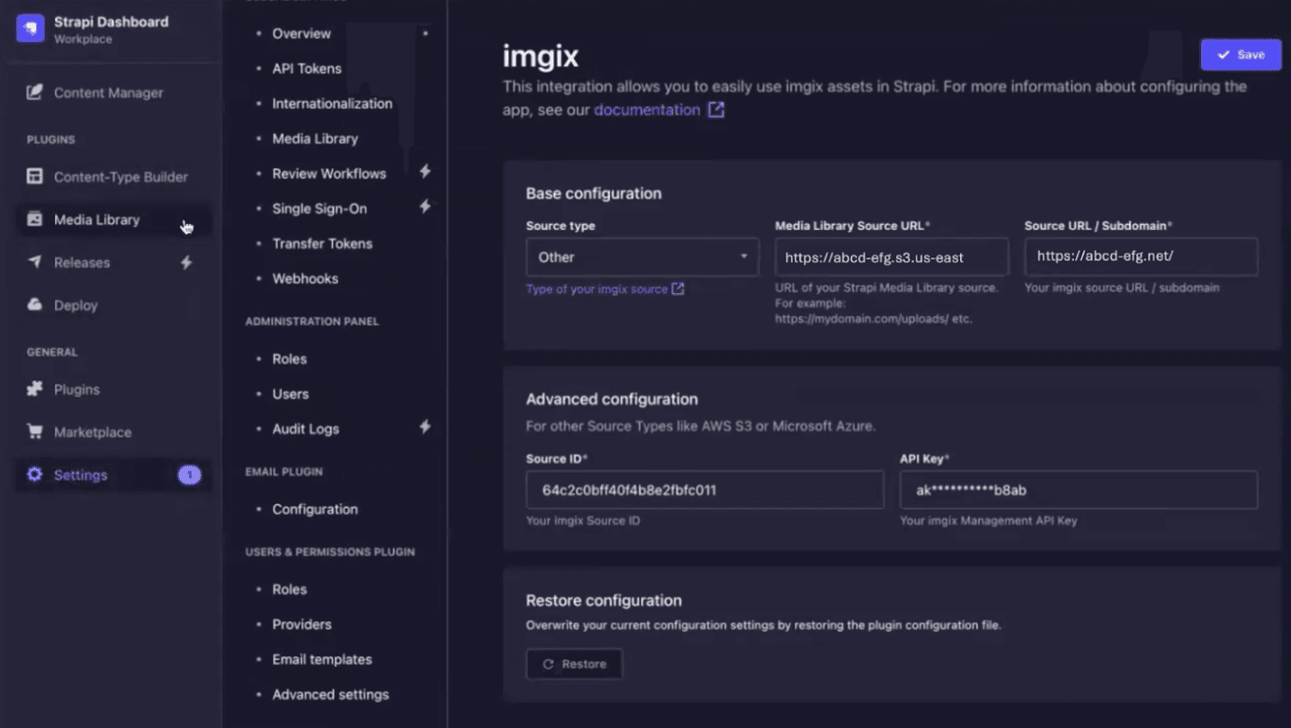 imgix Strapi plugin dashboard