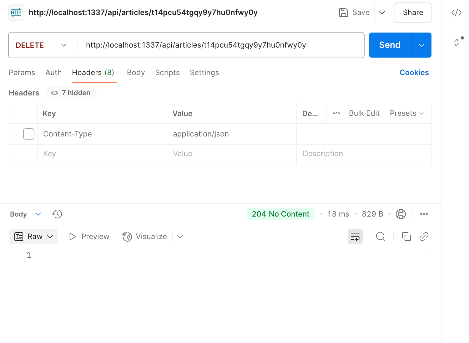 Screenshot showing DELETE request to Strapi endpoint.png