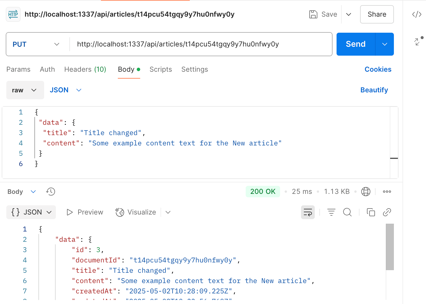 Screenshot showing PUT request to Strapi endpoint.png