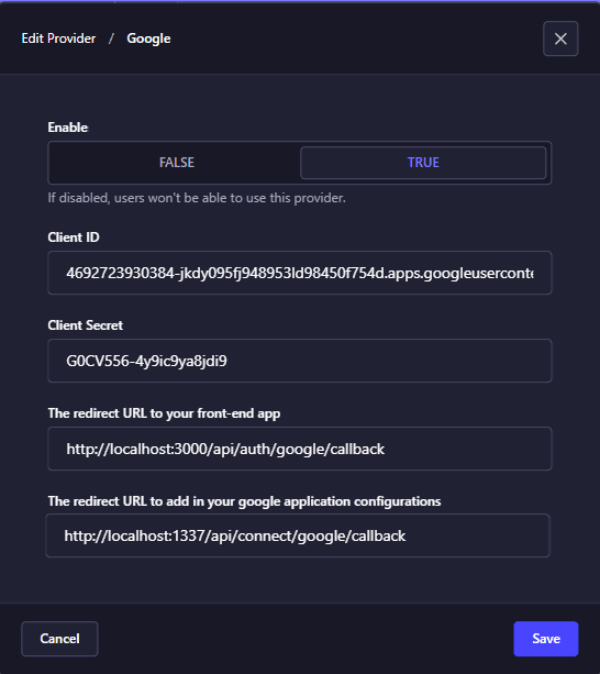 Strapi Google Login Provider Settings.png