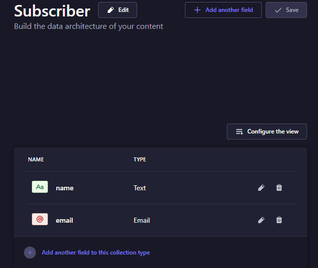Subscriber collection with two fields- name and email.png