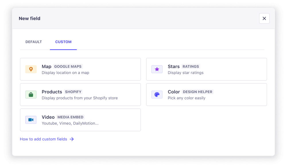 Custom fields - Strapi features